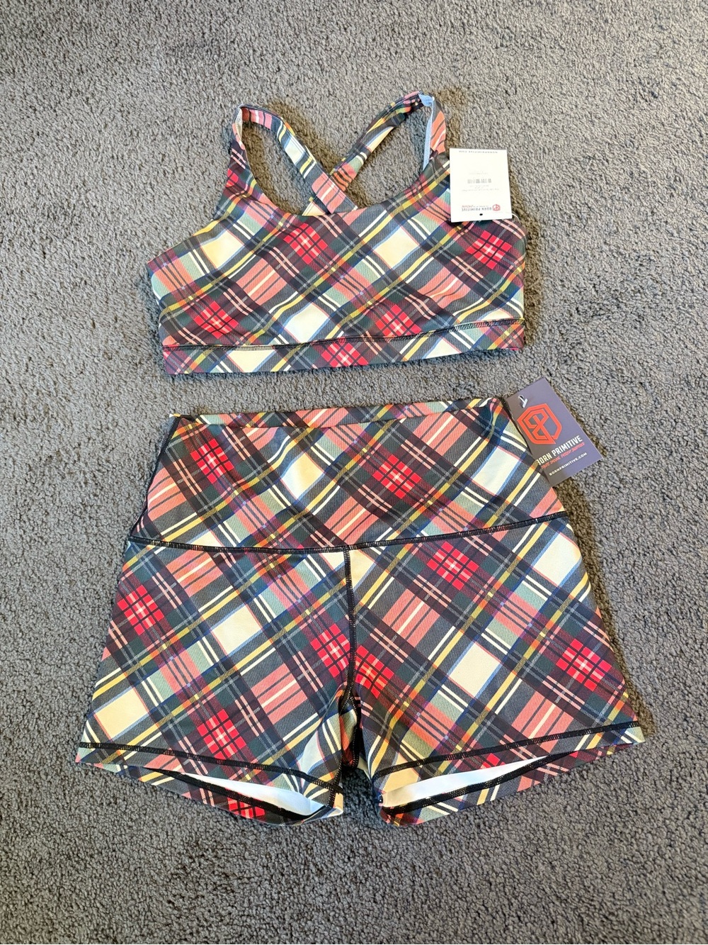 NWT Born Primitive 2X matching athletic set plaid